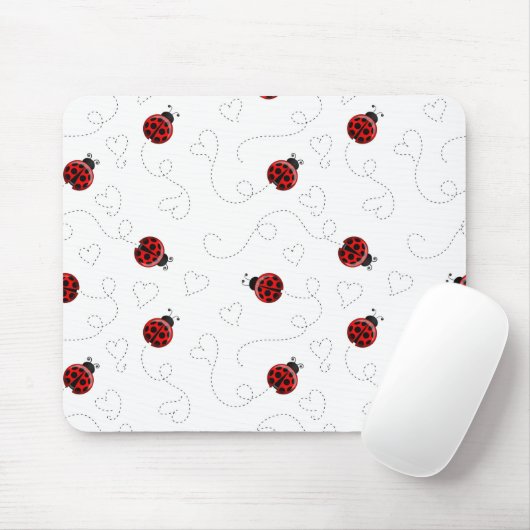 Red Ladybug Käfer Insekt Lover Black Hearts Mousepad (Mit Mouse)