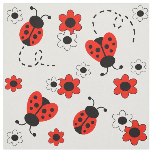Red Ladybug Lady Bug Floral White Blume Stoff (Muster)