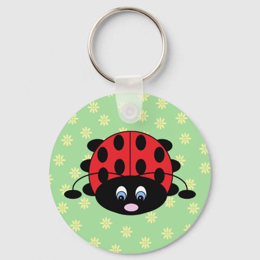 Red Ladybug mit Blume Schlüsselanhänger (Vorderseite)