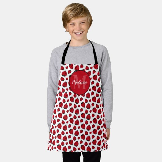 Red Ladybug Muster Personalisiert Schürze (Getragen)