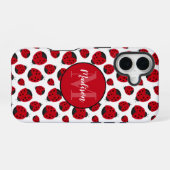 Red Ladybug Pattern Personalisiert iPhone 16 Hülle (Rückseite (Horizontal))