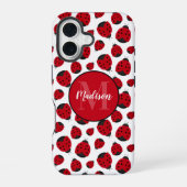 Red Ladybug Pattern Personalisiert iPhone 16 Hülle (Rückseite)