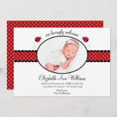 Red Ladybug Polka Dot Foto Geburtsankündigung Ankündigung (Vorne/Hinten)
