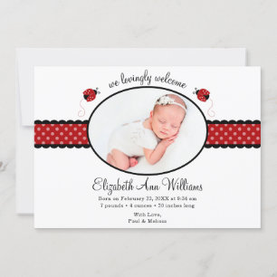 Red Ladybug Polka Dot Foto Geburtsankündigung Ankündigung