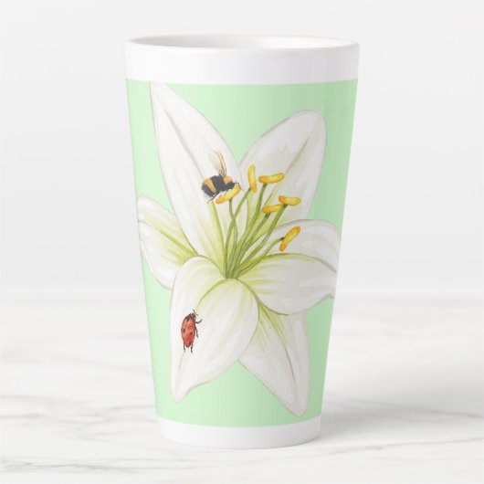 Red Ladybug Rosa Lily Blume individuelle Name Milchtasse (Vorderseite)