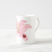 Red Ladybug Rosa Lily Blume individuelle Name Porzellantasse (Vorderseite Rechts)