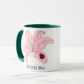 Red Ladybug Rosa Lily Blume individuelle Name Tasse (Vorderseite Links)