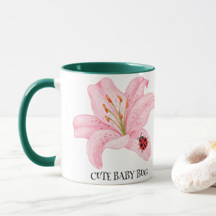 Red Ladybug Rosa Lily Blume individuelle Name Tasse