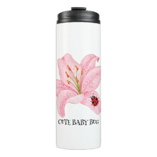 Red Ladybug Rosa Lily Blume individuelle Name Thermosbecher