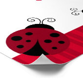 Red Ladybug Stripes Personalisierter Geburtstagsba Poster (Ecke)