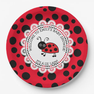 Red Ladybug Themed Baby Dusche Pappteller