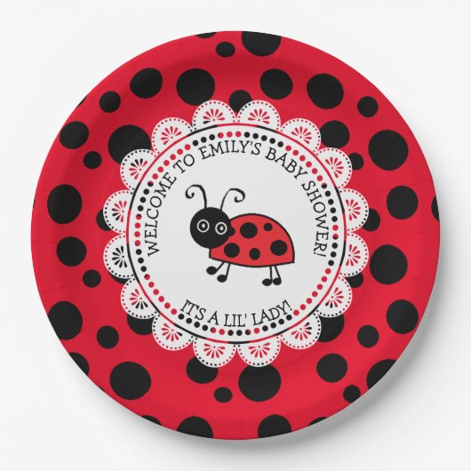 Red Ladybug Themed Baby Dusche Pappteller (Vorderseite)