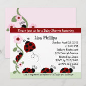 Red Ladybug und Blume Kinderdusche Einladung (Vorne/Hinten)