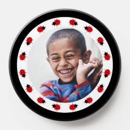 Red Ladybugs Border Frame für hochgeladenes Foto PopSocket