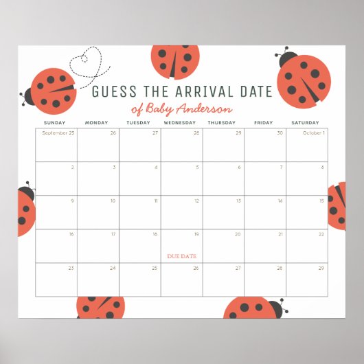 Red Ladybugs Guess The Due Date Calendar Poster (Vorne)