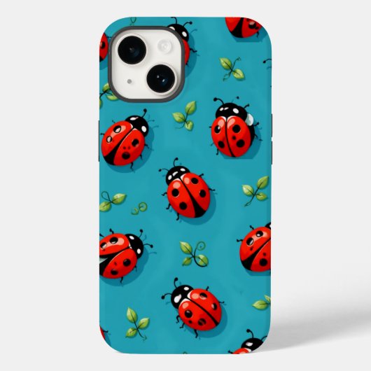 Red Ladybugs Lucky Pattern Sky Blue iPhone Case (Rückseite)