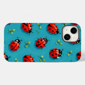 Red Ladybugs Lucky Pattern Sky Blue iPhone Case (Rückseite (Horizontal))