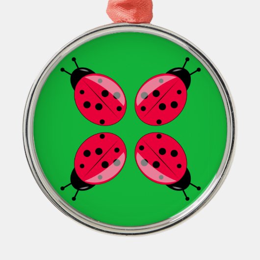 Red Ladybugs Silbernes Ornament (Vorne)