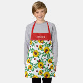 Red Ladybugs & Sunblumen Muster Name hinzufügen Schürze (Getragen)