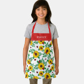 Red Ladybugs & Sunblumen Muster Name hinzufügen Schürze (Insitu)