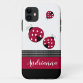 Red Ladybugs Trendy Insect Bugs White Black Karo Case-Mate iPhone Hülle (Rückseite)