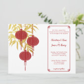 Red Lantern Gold Bambus Chinesisch Hochzeit Einladung (Stehend Vorderseite)