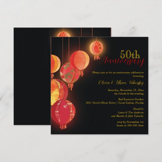 Red Lanterns 50. Hochzeitstag Einladung (Vorne/Hinten)