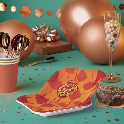 Red Lanterns Chinese Snake New Year SqP Pappteller (Multi)