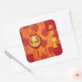 Red Lanterns Chinesisches Kaninchen Neujahr SqSt2 Quadratischer Aufkleber (Umschlag)
