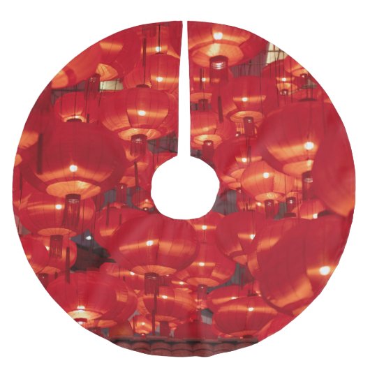 Red Lanterns Chinesisches Neujahr Polyester Weihnachtsbaumdecke (Vorderseite)