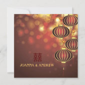 Red Lanterns Double Happiness Chinese Wedding Einladung (Vorderseite)