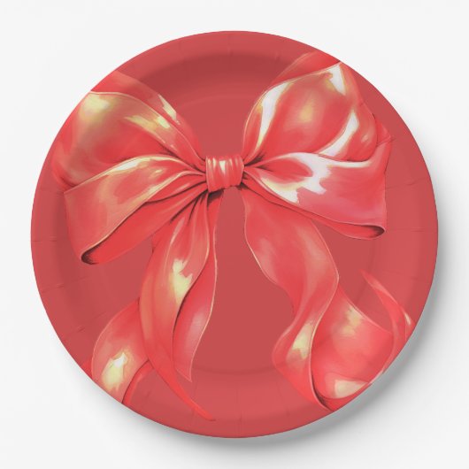 Red Large Bow Elegant Pappteller (Vorderseite)
