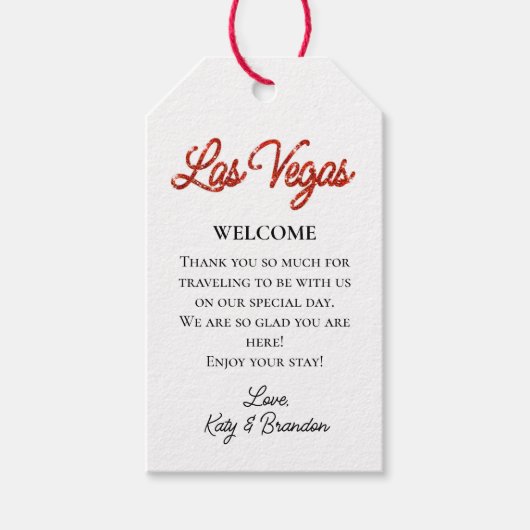 Red Las Vegas Glitzern Wedding Willkommen Geschenkanhänger (Vorderseite)