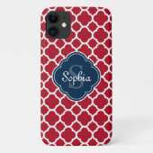 Red Lattice Pattern Navy Monogram Case-Mate iPhone Hülle (Rückseite)