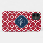 Red Lattice Pattern Navy Monogram Case-Mate iPhone Hülle (Rückseite (Horizontal))