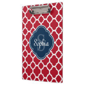 Red Lattice Pattern Navy Monogram Klemmbrett (Links)