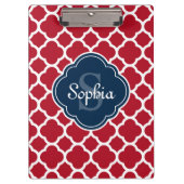 Red Lattice Pattern Navy Monogram Klemmbrett (Vorderseite)