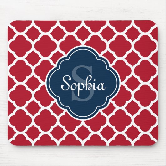 Red Lattice Pattern Navy Monogram Mousepad (Vorne)