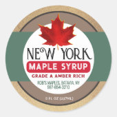 Red Leaf auf Grunge Gold Maple Sirup Label Runder Aufkleber (Vorderseite)
