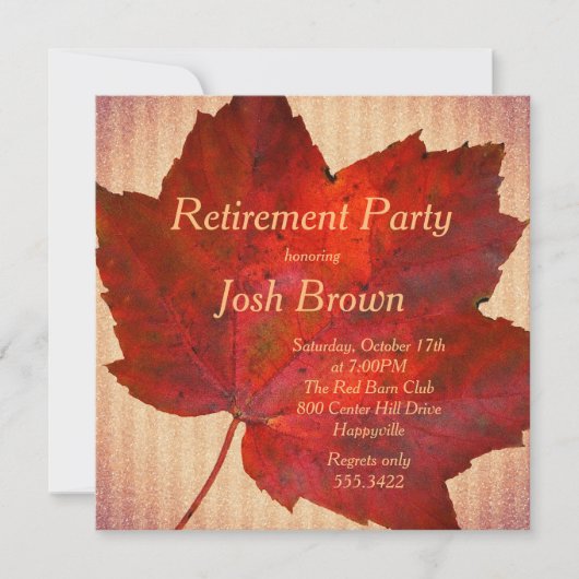Red Leaf Fall Retirement Party Einladung (Vorderseite)
