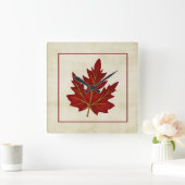 Red Leaf Fall Season Themed Square Uhr (Zuhause)