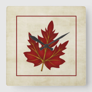 Red Leaf Fall Season Themed Square Uhr