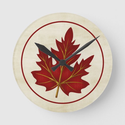 Red Leaf Fall Season Thunder Round Wall Clock Runde Wanduhr (Vorderseite)