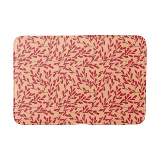  Red Leafy Branches Seamless Pattern Badematte (Vorderseite)