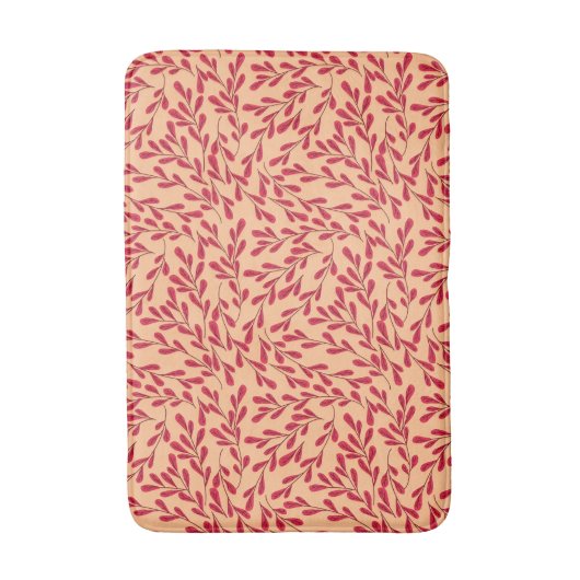  Red Leafy Branches Seamless Pattern Badematte (Vorderseite Vertikal)