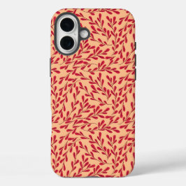  Red Leafy Branches Seamless Pattern iPhone 16 Plus Hülle