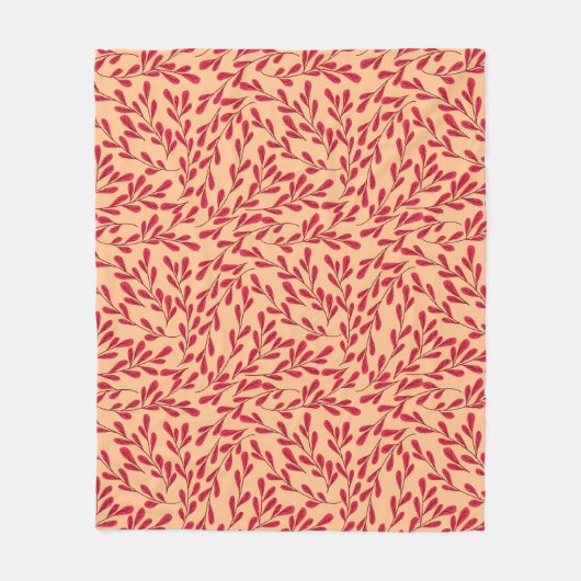  Red Leafy Branches Seamless Pattern Fleecedecke (Vorderseite)