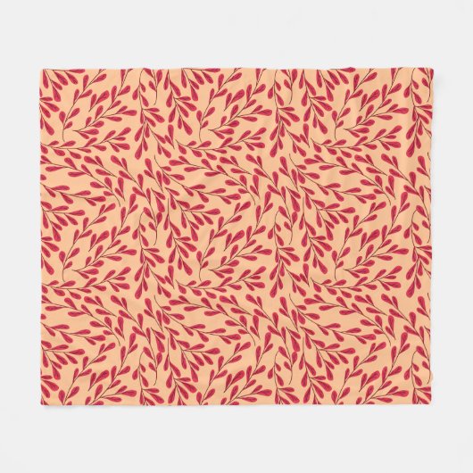  Red Leafy Branches Seamless Pattern Fleecedecke (Vorderseite (Horizontal))