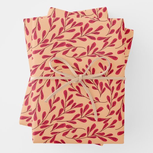  Red Leafy Branches Seamless Pattern Geschenkpapier Set (Beispiel)