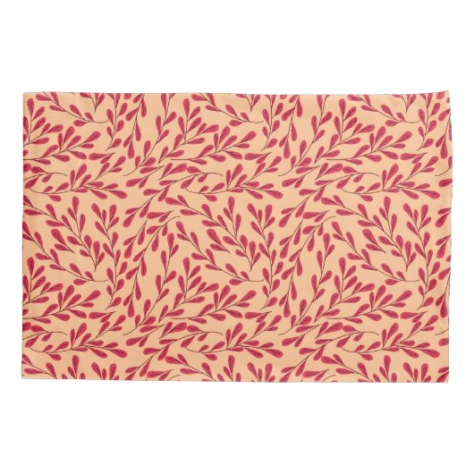  Red Leafy Branches Seamless Pattern Kissenbezug (Rückseite-Links)